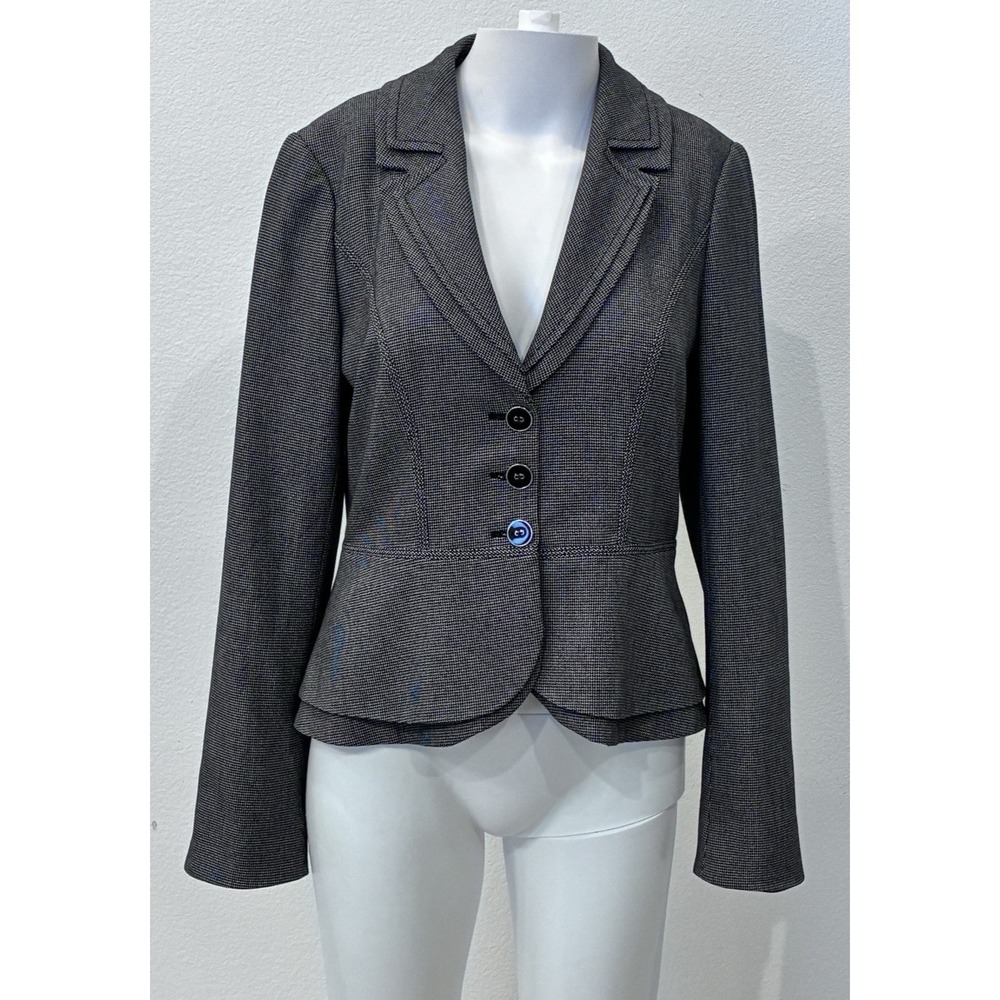 WHBM Black Peplum Houndstooth Preppy‎ Blazer Jacket Size 2 Chic Career Feminine